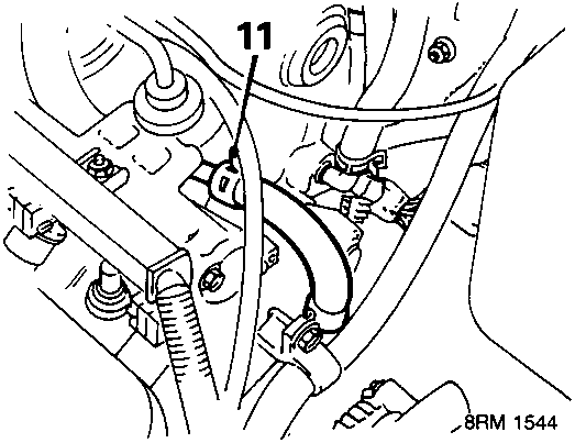 Diagram showing disconnecting fuel return hose from fuel rail