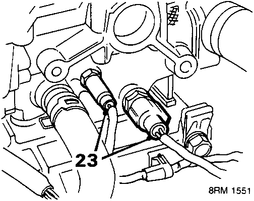 Diagram showing disconnecting 2 coolant sensor plugs at cylinder head, item 23