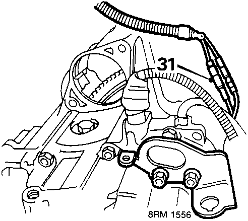 Diagram showing item 31, reverse lamp switch lead connectors on the gearbox