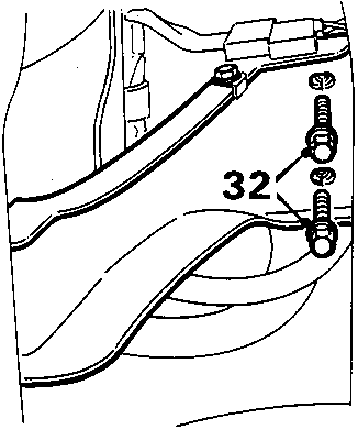 Diagram showing item 32, bolts securing the inlet manifold to support bracket