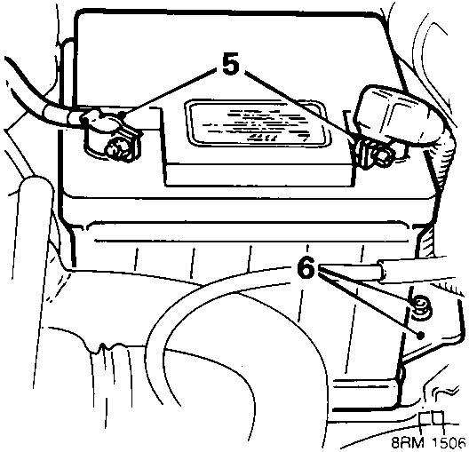 Diagram showing battery with callout numbers 5 and 6