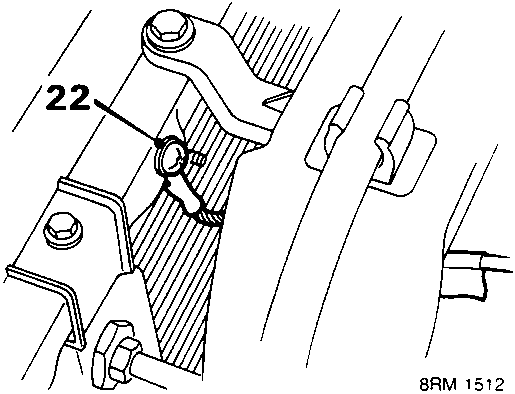 Diagram showing bolt (22) securing engine earth lead to bonnet lock platform