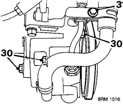 Diagram showing power steering pump and pipe clamp connections, with callout numbers 30 and 31.