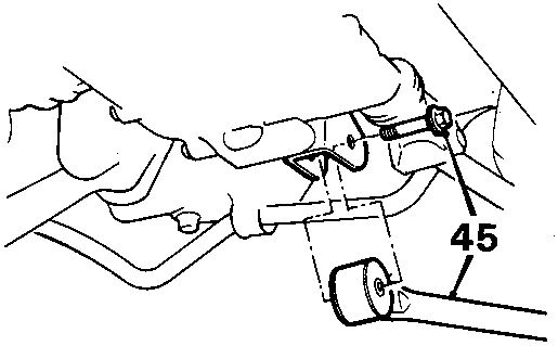 Diagram showing gear change steady bar connected to gearbox with callout number 45 pointing to a bolt
