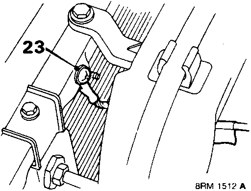 Diagram showing bolt securing engine earth lead to bonnet lock platform with callout number 23.