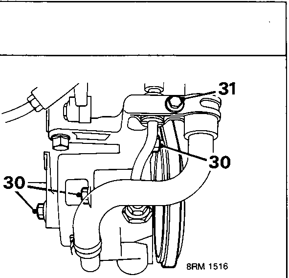 Diagram of power steering pump and pipe clamp with callout numbers 30 and 31