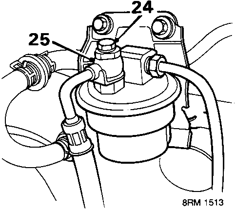 Diagram of fuel filter assembly with callout numbers 24 and 25
