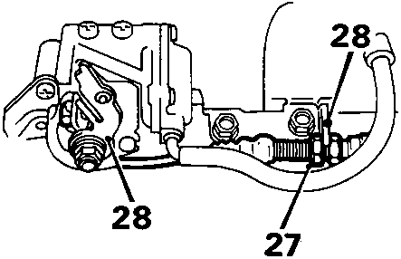 Diagram of throttle cable bracket area with callout number 28 and 27