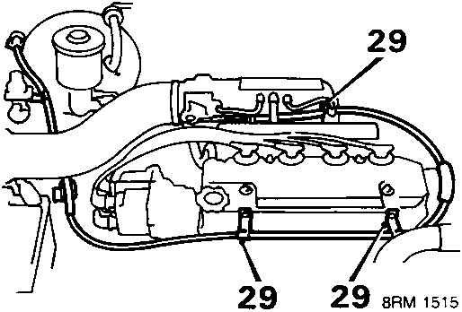 Diagram showing throttle cable routing with retaining clips labeled 29