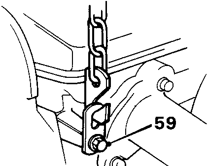 Diagram showing lifting bracket fitted to cylinder head with spacer and bolt, callout 59