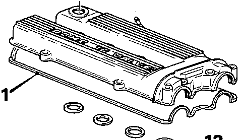 Diagram of removed camshaft cover showing gasket and spark plug sealing rings with callout numbers 11 and 12