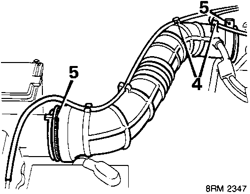 Diagram of air intake trunking showing vacuum pipes and clips being released