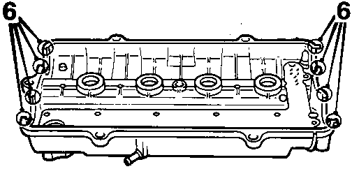 Diagram of camshaft cover showing seal flats and securing studs