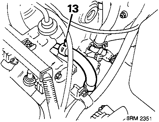 Diagram showing fuel rail connection with callout number 13