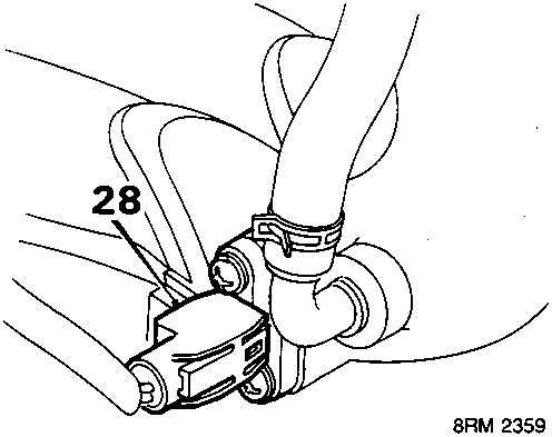 Diagram showing disconnecting T.A. sensor multiplug from inlet manifold, with callout number 28