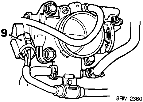 Diagram showing throttle housing with callout 29 pointing to the throttle angle sensor multiplug