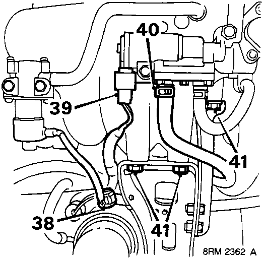 Diagram showing air control valve and support bracket area with callouts 38, 39, 40, and 41