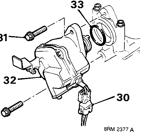 Diagram showing T.D.C. sensor assembly with callouts 30, 31, 32, and 33