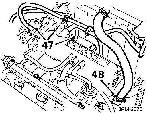 Diagram showing air conditioning pipe and brake servo vacuum hose disconnected from engine