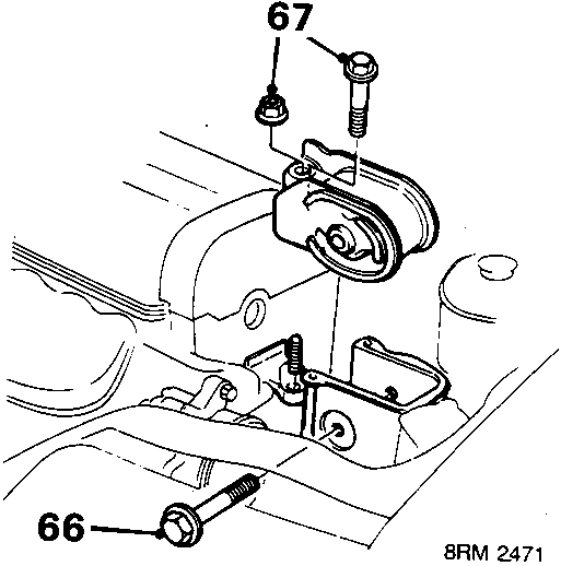Diagram showing L.H. engine mounting with callout numbers 66, 67