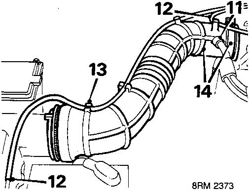 Inlet trunking and hoses with callout numbers 11, 12, 13, and 14