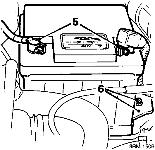 Battery and surrounding components with callout numbers 5 and 6