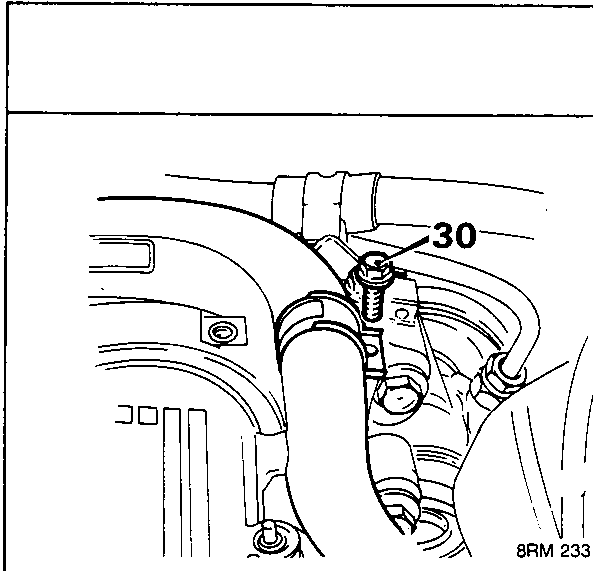 Diagram showing power steering bracket and air conditioning hose connection point