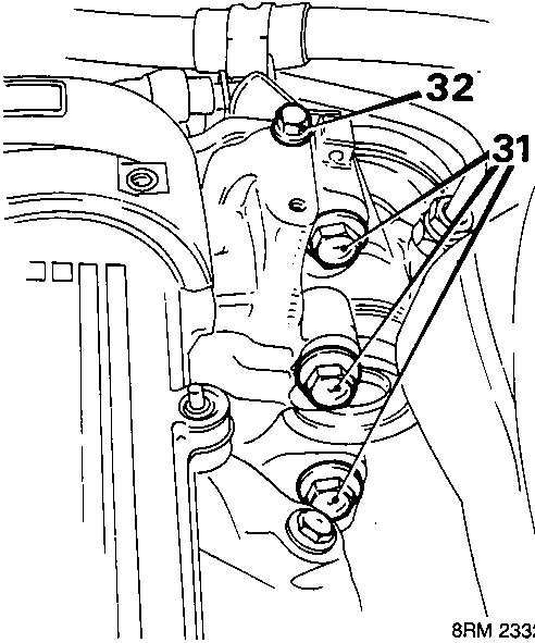 Diagram showing power steering pump mounting bolts and adjustment bolt