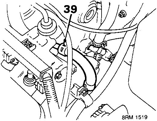 Diagram showing fuel return hose connection on fuel rail