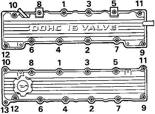 Valve cover gasket layout for DOHC 16-valve engine