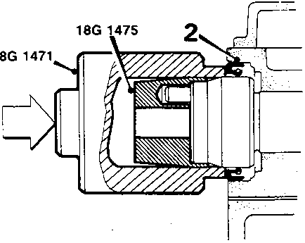 Cross-section diagram showing new seal being fitted into camshaft housing using tools 18G 1475 and 18G 1471. Callout number 2 is visible.