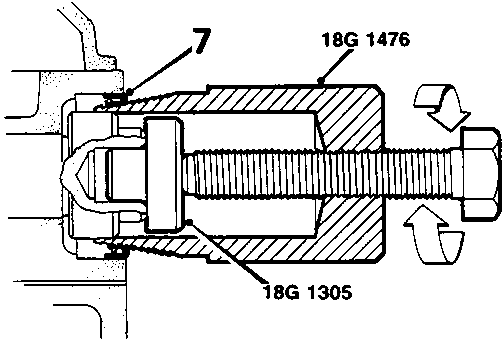 Diagram showing tools 18G 1305 and 18G 1476 being used to remove an oil seal, with callout number 7.