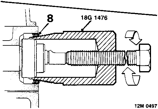 Diagram showing tool 18G 1476 being used to remove oil seal with callout number 8