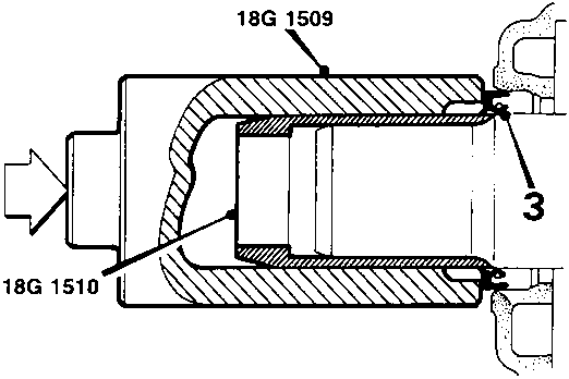 Tool 18G 1510 guiding new seal onto crankshaft journal with tool 18G 1509