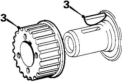 Timing gear and drive key on crankshaft end