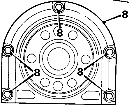 Diagram of oil seal housing showing five bolts marked 8 in sequence