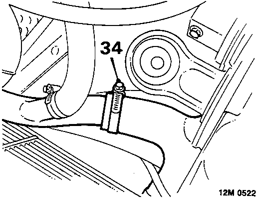 Diagram showing item 34, a clip on a coolant rail hose