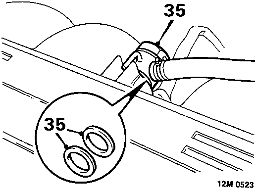 Diagram showing item 35, a banjo bolt and sealing washers on a brake servo