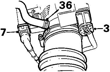 Diagram showing items 36 and 37, a breather hose and multiplugs on a throttle housing