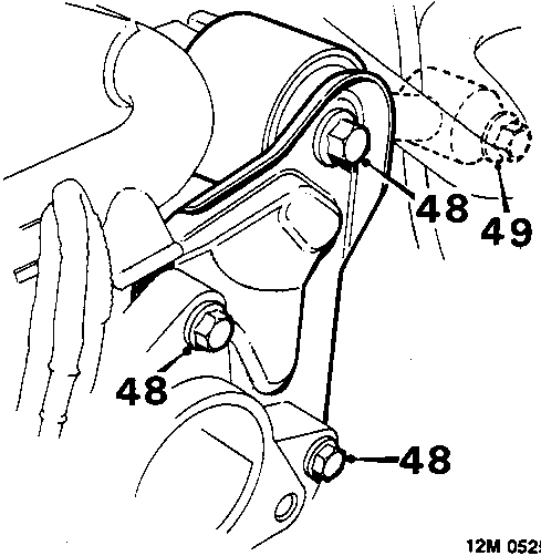 Diagram showing items 48 and 49, engine rear mounting bolts and tie rod to bulkhead