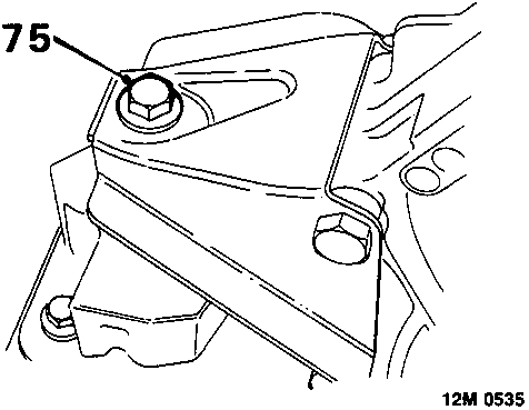 Diagram showing bolt securing engine front mounting bracket to mounting rubber, callout number 75