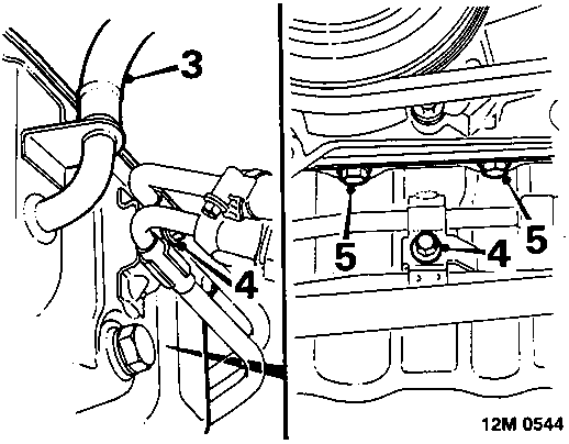 Diagram showing removal of exhaust front pipe and power steering pipes from the sump area