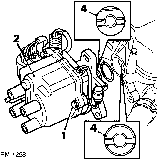 Diagram showing refitted distributor with callout numbers 1, 2, and 4