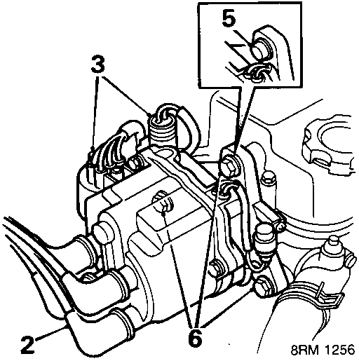 Diagram showing distributor with callout numbers 2, 3, 5, and 6