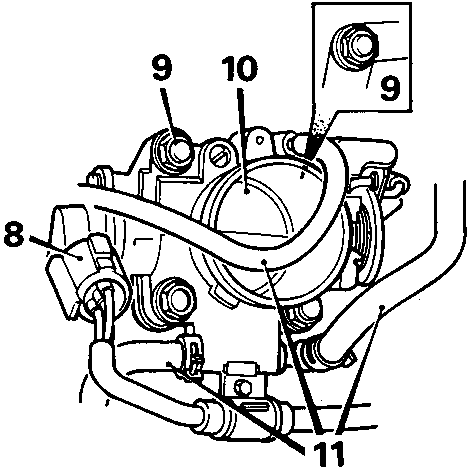 Diagram of throttle housing showing numbered components 8, 9, 10, 11