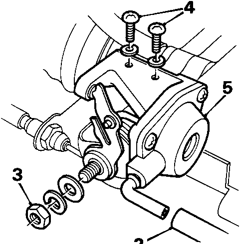 Diagram of dashpot diaphragm and throttle body assembly with callout numbers 2, 3, 4, 5