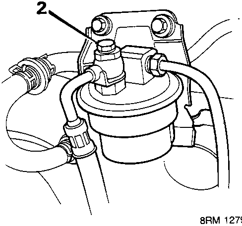 Diagram of the pressure regulator showing a sealing bolt being slackened to relieve fuel pressure.
