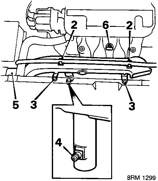 Diagram showing oxygen sensor location with callout numbers 2, 3, 4, 5, and 6