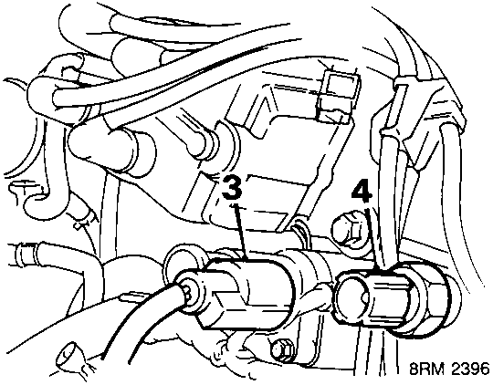 Diagram of engine coolant temperature sensor with callout numbers 3 and 4