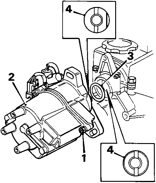 Diagram of distributor assembly showing numbered parts 1, 2, 3, and 4
